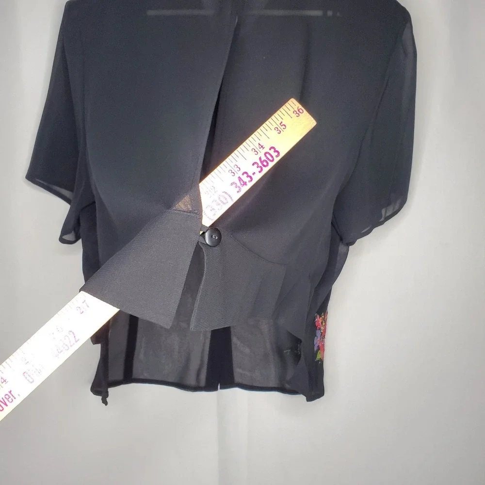 Karin Stevens Top Women 24W Black Sheer Open Back Short Sleeve Beaded Flower 90s - Picture 6 of 11